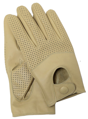 Riparo Women's Leather Half Mesh Driving Gloves - Sand