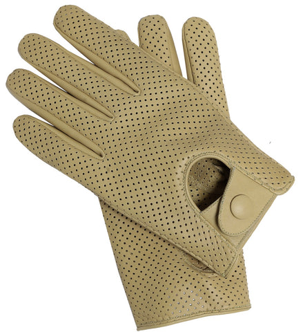 Riparo Women's Leather Mesh Perforated Summer Driving Gloves - Sand