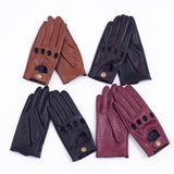 Men's Vegan Leather Full-finger Driving Gloves - Brown