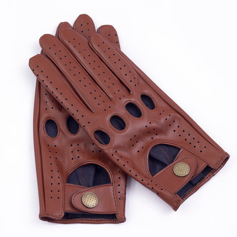 Men's Vegan Leather Full-finger Driving Gloves - Brown
