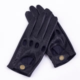 Men's Vegan Leather Full-finger Driving Gloves - Black