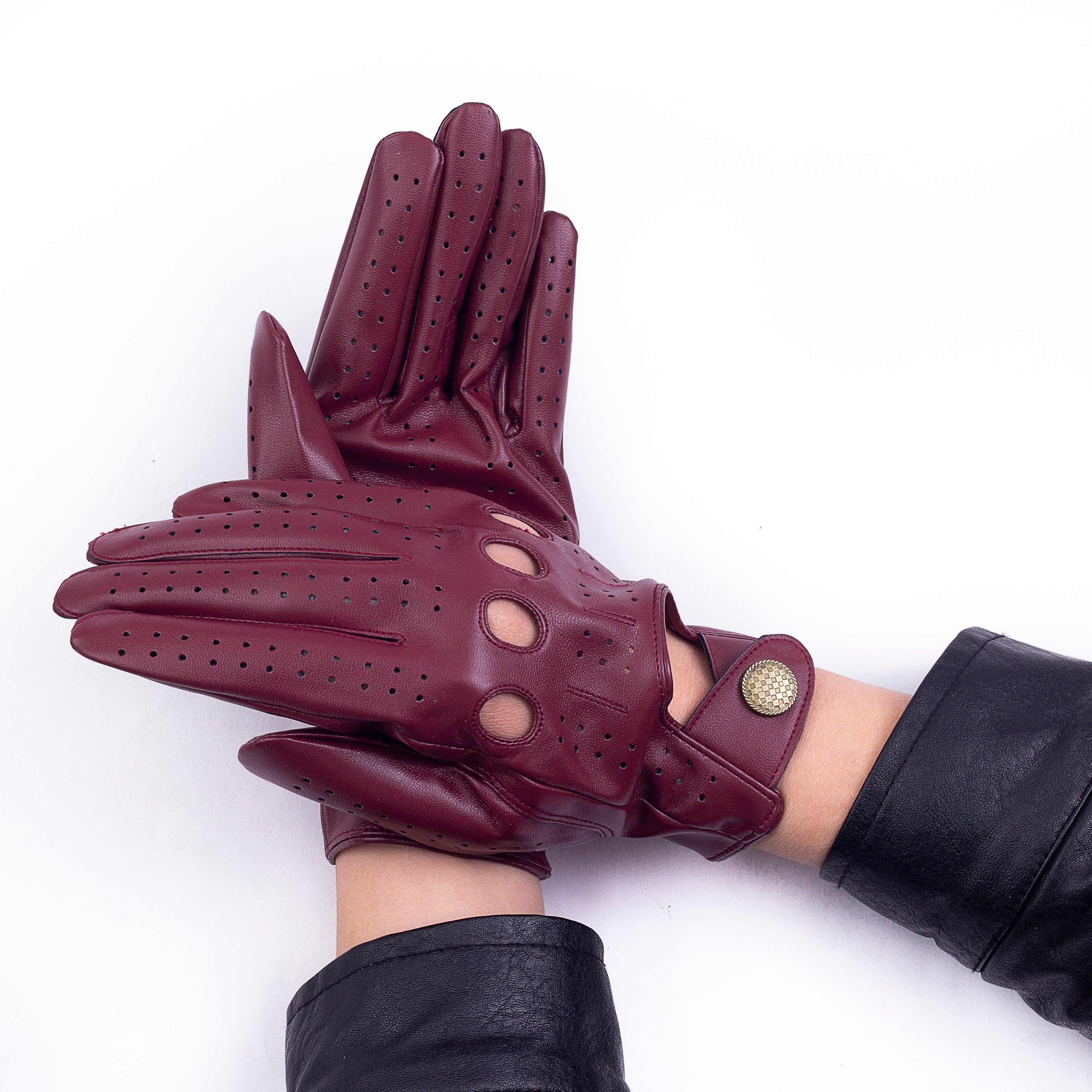 Men's Vegan Leather Driving Gloves - Dark Red