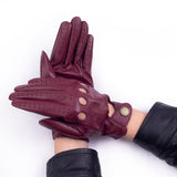 Riparo Women's Vegan Leather Full-finger Driving Touchscreen Gloves - Dark Red