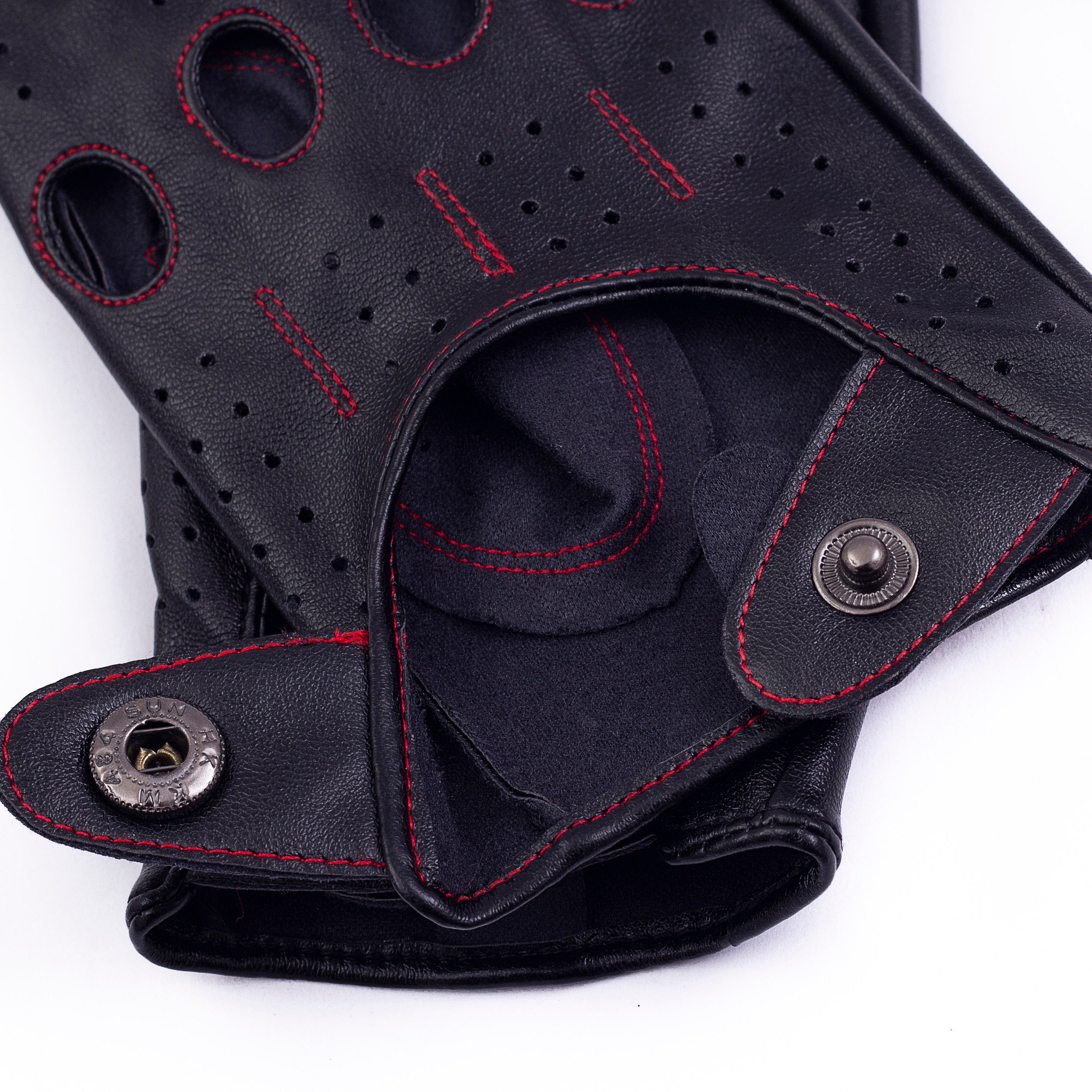 Riparo Women's Vegan Leather Full-finger Driving Touchscreen Gloves - Black/Red Thread