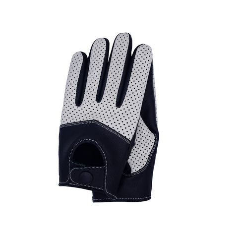 Men's Touchscreen Half Mesh Summer Driving Motorcycle Leather Gloves - Black/White
