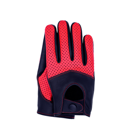 Men's Touchscreen Half Mesh Summer Driving Motorcycle Leather Gloves - Black/Red