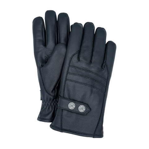 Men's Genuine Leather Fleence Lined Winter Gloves - Black