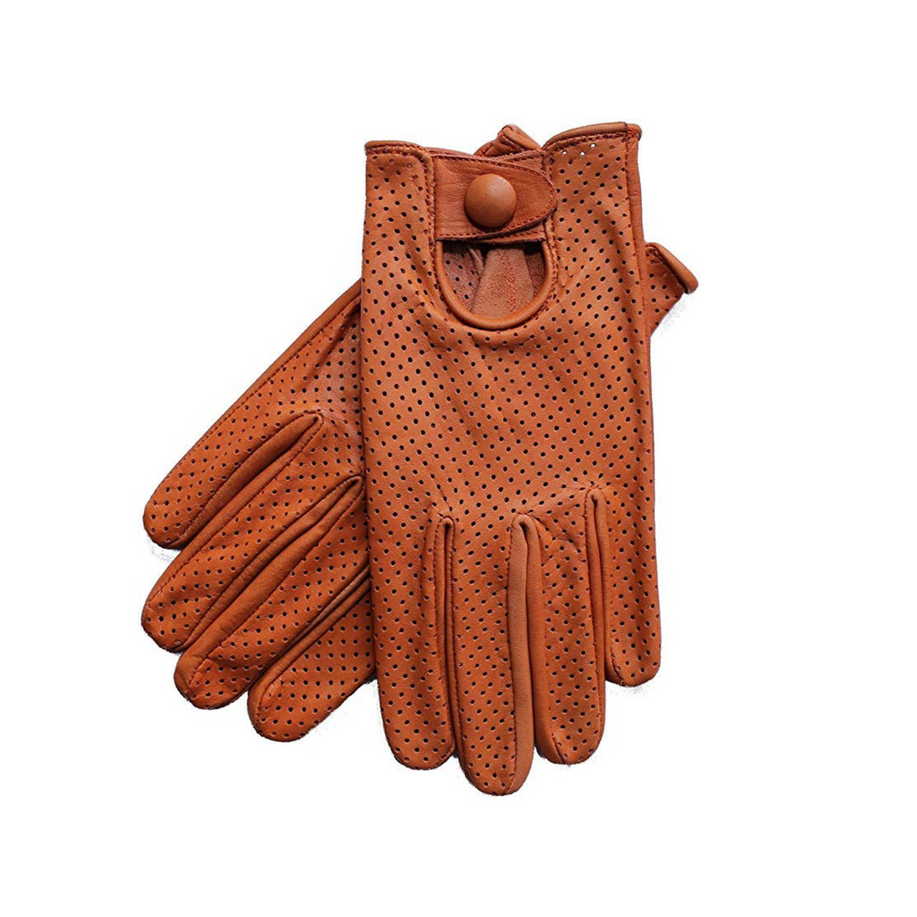 Men s Leather Mesh Summer Driving Gloves Cognac