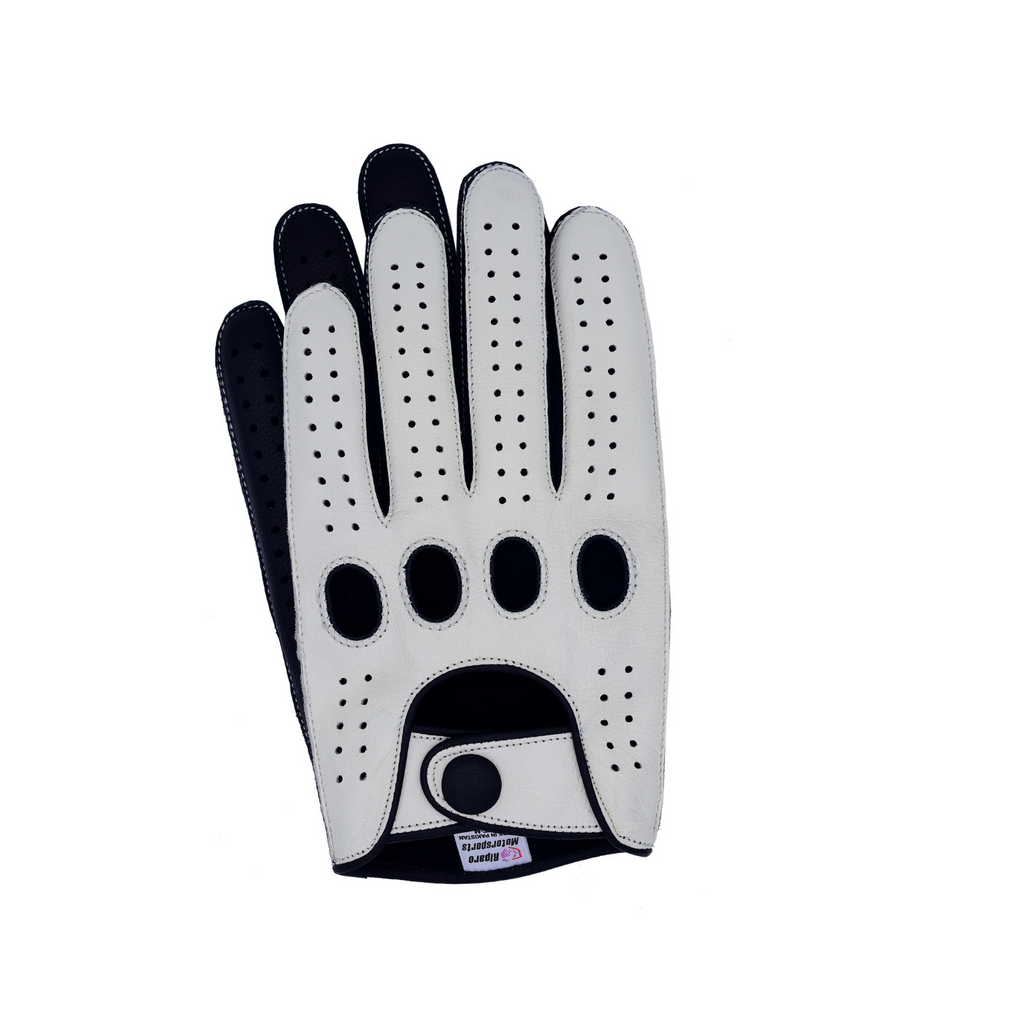 Men's Reverse Stitched Touchscreen Leather Driving Gloves White