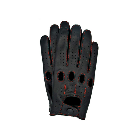 Men's Leather Touchscreen Driving Gloves - Black/Red Thread