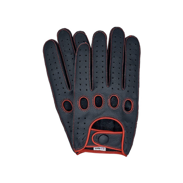 Riparo Motorsports Men's Leather Reverse Stitched Fingerless Gloves - Camel / Black