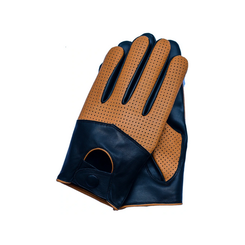 Riparo Men's Leather Half Mesh Driving Gloves - Black/Cognac