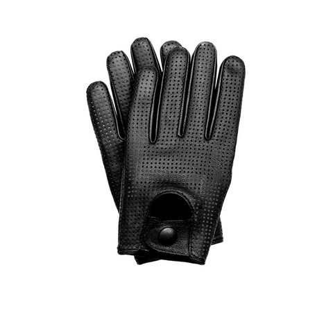 Men's Leather Mesh Perforated Driving Gloves - Black