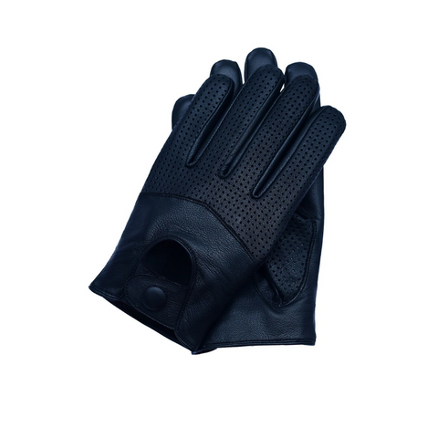 Men's Touchscreen Half Mesh Summer Driving Motorcycle Leather Gloves - Black