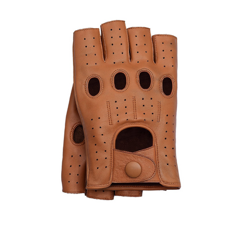 Men's Fingerless Driving Leather Gloves - Cognac