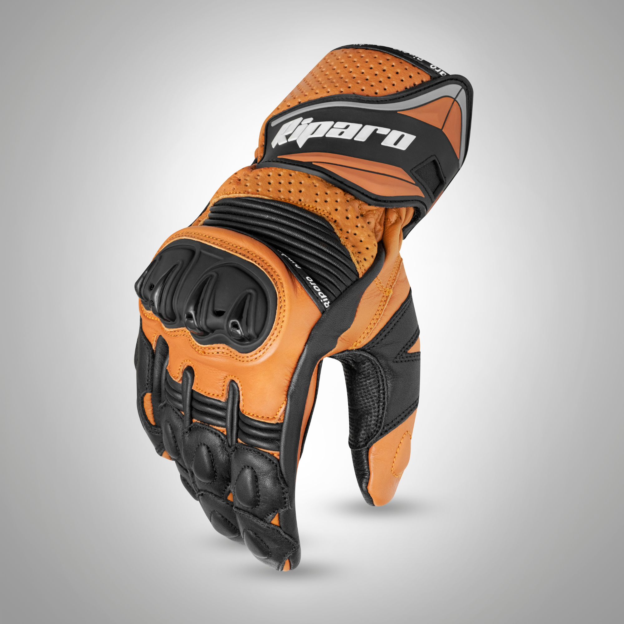 Genuine Leather Street Motorcycle Riding Gloves - Cognac