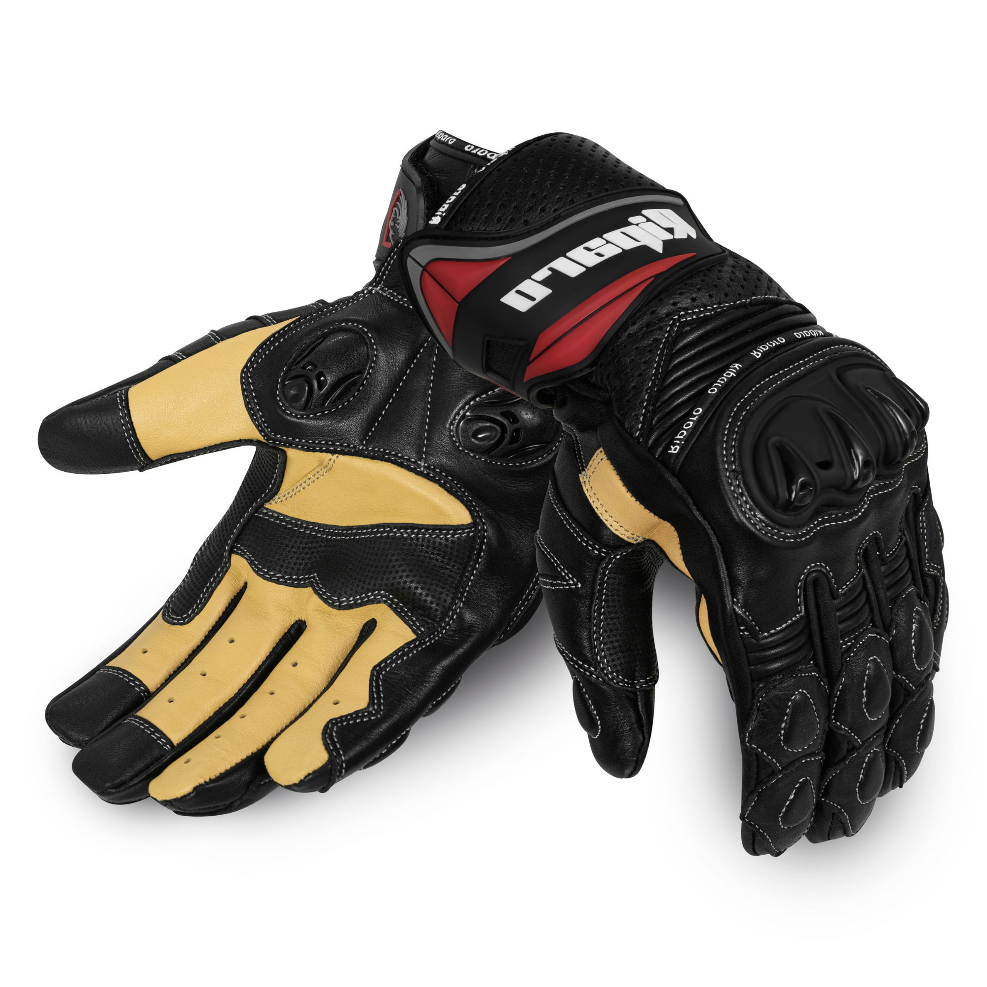 Genuine Leather Street Motorcycle Riding Gloves - Black