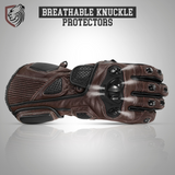 Genuine Leather Full Gauntlet Motorcycle Gloves - Cognac
