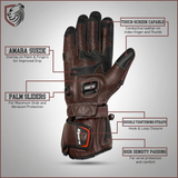 Genuine Leather Full Gauntlet Motorcycle Gloves - Black
