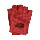 Women's Leather Full Mesh Fingerless Summer Driving Motorcycle Riding Gloves - Red