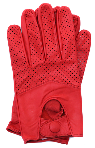 Women's Leather Half Mesh Driving Gloves - Red
